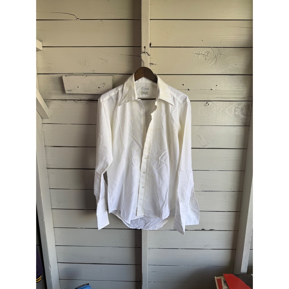 Vintage Oscar de la Renta After Six White Embroidered Tuxedo Shirt 16-33 Mens